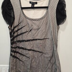 White House Black Market Black Sheer Polka Dot Sequin Accent Camisole